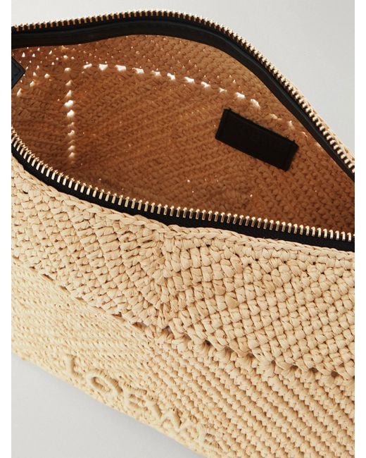 Loewe Metallic Paula's Ibiza Cala Leather-Trimmed Raffia Pouch
