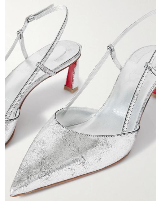 Christian Louboutin Condoroline 55 Cutout Metallic Textured-Leather Slingback Heels