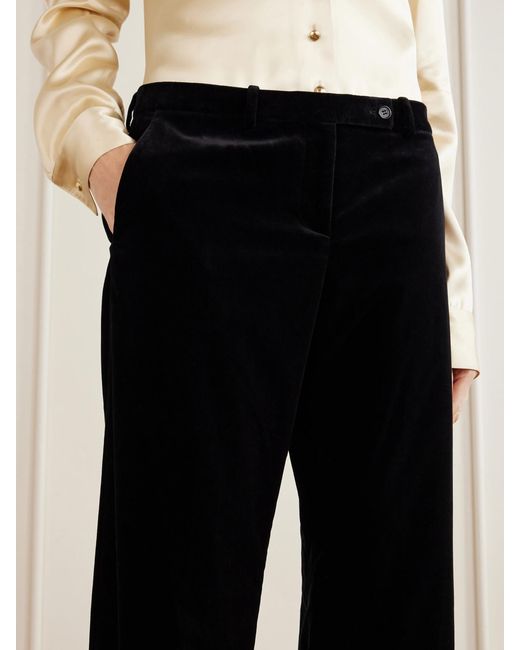 Khaite Black Hunter Velvet Cotton-Blend Straight-Leg Pants
