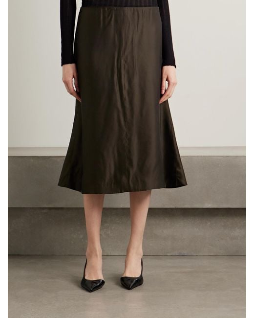 Khaite Black Nania Satin-Twill Midi Skirt