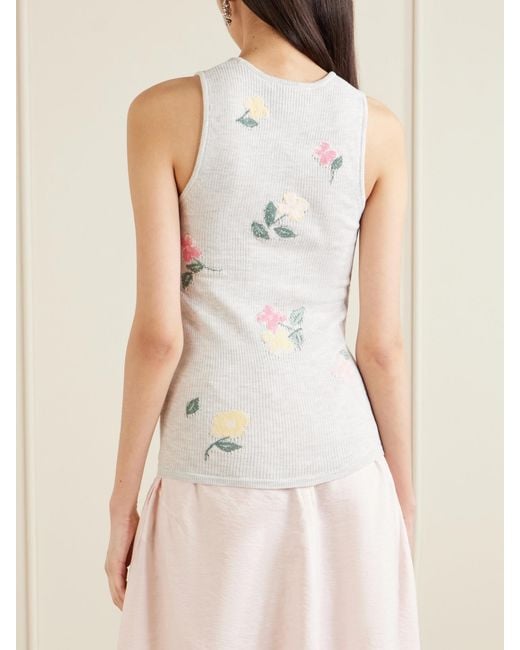 BERNADETTE White Clementine Floral-Jacquard Ribbed Cotton Tank Top