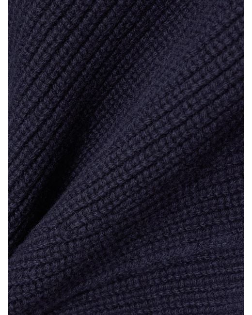 Lanvin Blue Button-Detailed Ribbed Wool Sweater
