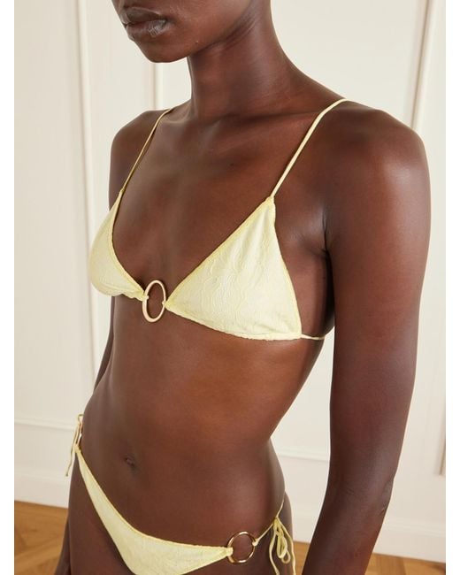 Oseree Natural Lurex-Trimmed Lace Bikini