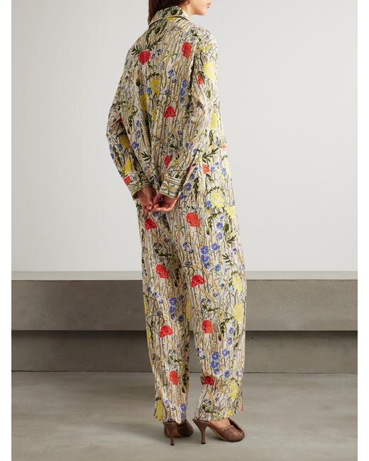 Bottega Veneta White Floral-Print Satin-Twill Shirt And Pants Set