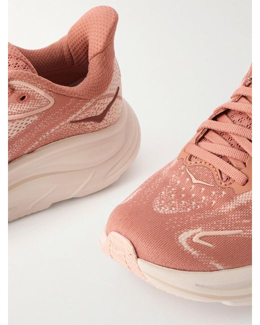 Hoka One One Pink Clifton 10 Sneakers Aus Mesh Mit Jacquard-Muster Und Gummibesätzen