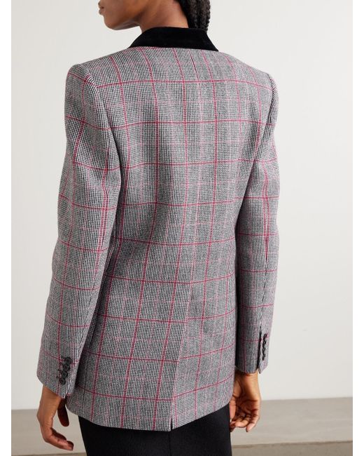 Blazer À Double Boutonnage En Laine À Carreaux Et À Finitions En Velours Chloé en coloris Gray
