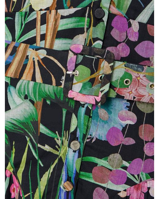 Charo Ruiz White Cael Belted Pleated Paneled Lace-Trimmed Floral-Print Cotton-Blend Voile Midi Dress