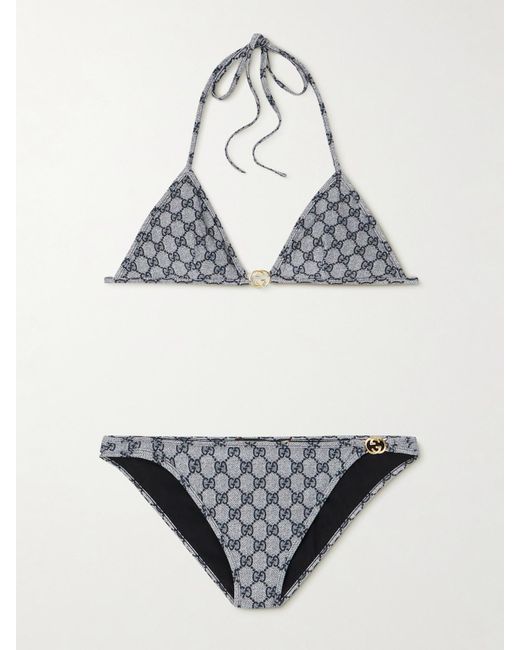 Gucci Metallic Embellished Printed Triangle Bikini