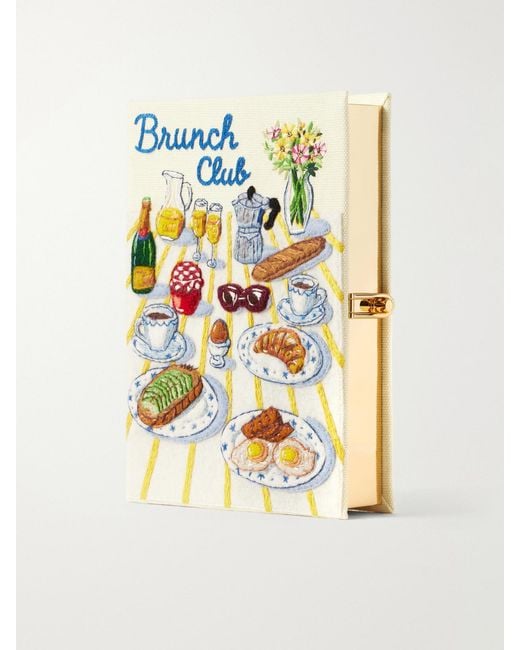 Olympia Le-Tan Metallic Brunch Club Embroidered Canvas Clutch