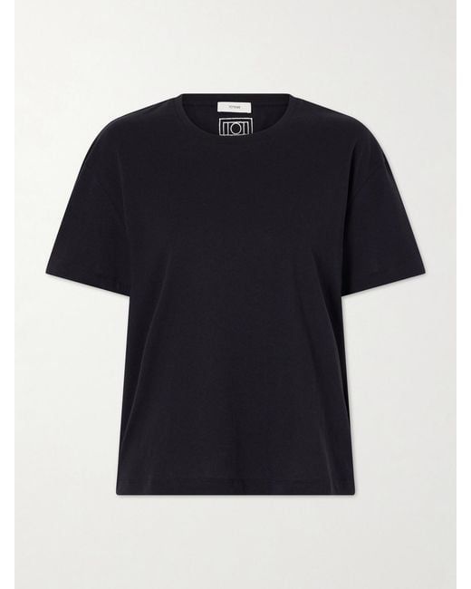Totême Black Logo-Embroidered Organic Cotton T-Shirt