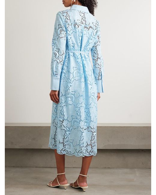 Robe-Chemise Midi En Popeline De Coton À Broderie Anglaise Et À Ceinture Erdem en coloris Blue