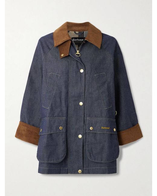 Barbour Blue Asker Cotton Corduroy-Trimmed Denim Jacket