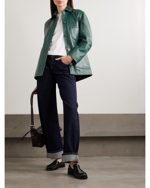 Nour Hammour Green Seleste Paneled Leather Jacket