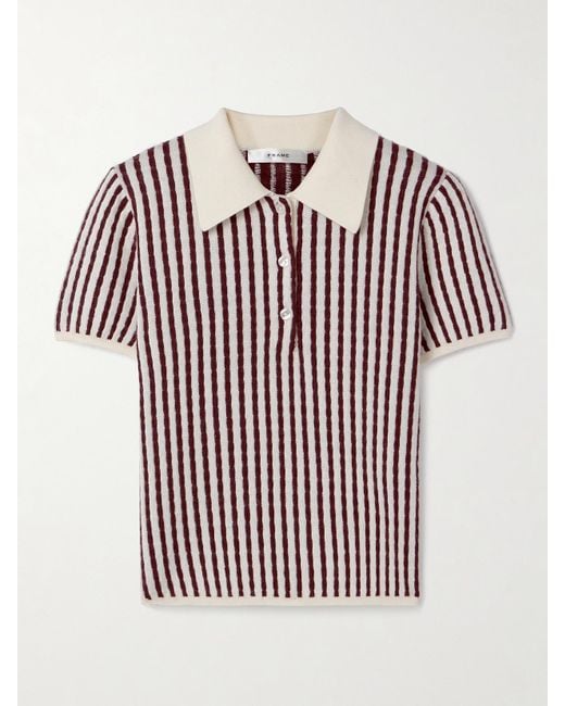 Polo En Cachemire Et Soie Mélangés À Mailles Torsadées Et À Rayures FRAME en coloris White