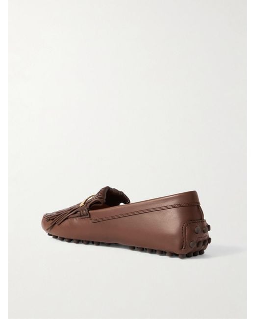 Tod's Brown Gommino Loafers Aus Leder Mit Fransen Und Verzierung