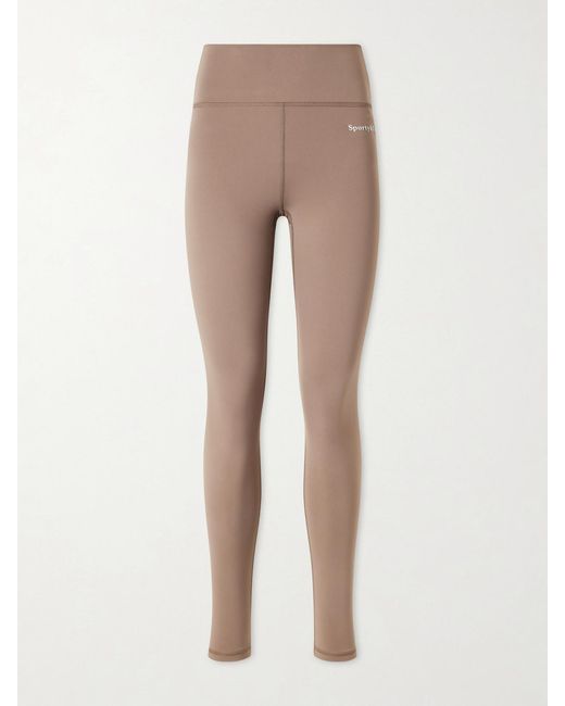 Sporty & Rich Natural Logo-Print Stretch-Jersey High-Rise Leggings