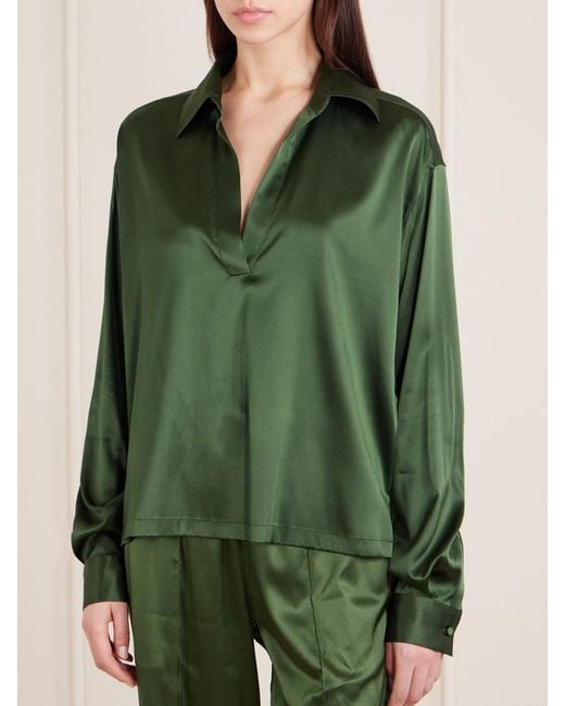 Tom Ford Green Silk-Blend Satin Blouse