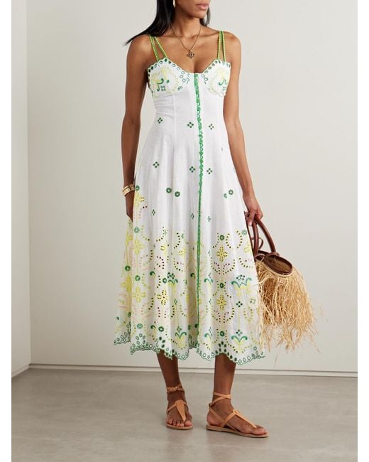 Charo Ruiz White Mutti Broderie Anglaise Cotton-Blend Maxi Dress