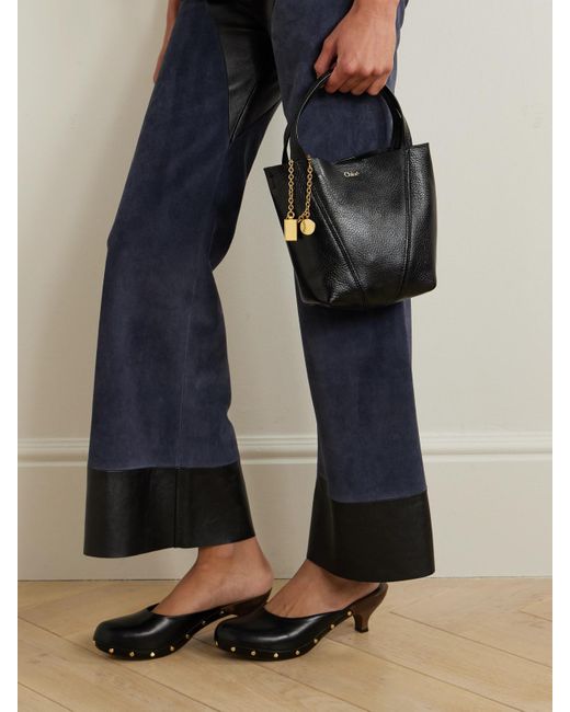 Chloé Black Spin Kleine Tote Aus Strukturiertem Leder Mit Verzierungen