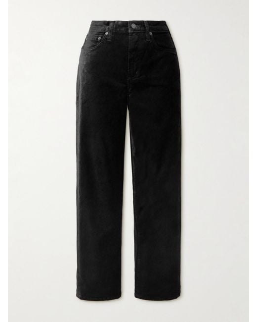 Citizens of Humanity Black Delfina Cotton-Blend Velvet Straight-Leg Pants