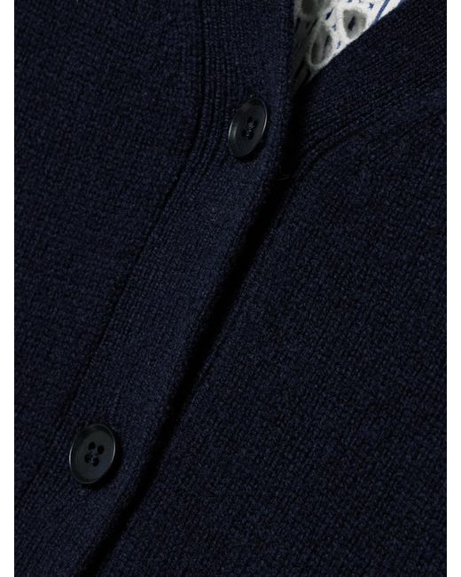 Sea Blue Lennon Paneled Merino Wool-Blend And Striped Broderie Anglaise Cotton-Poplin Cardigan