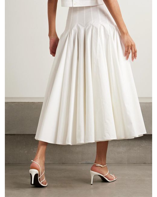 Jacquemus White Triana Pleated Cotton-Poplin Midi Skirt