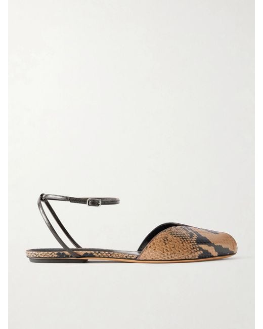 Le Monde Beryl White Valetta Snake-Effect Leather Flats