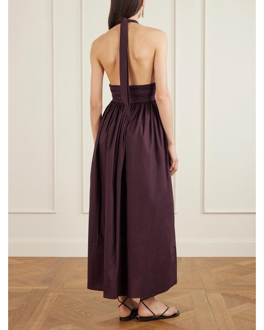 Matteau Purple Gathered Organic Cotton-Poplin Halterneck Maxi Dress