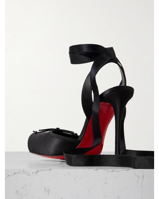 Christian Louboutin Black Cassia 100 Bow-Detailed Grosgrain-Trimmed Satin-Crepe Pumps