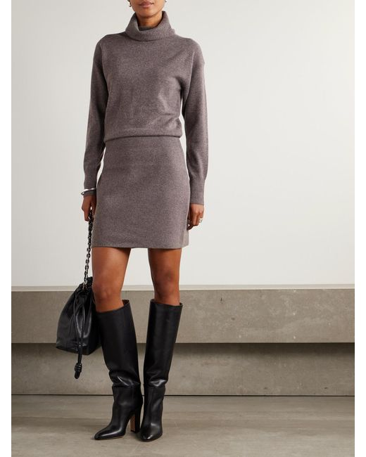 Veronica Beard Gray Cassidy Merino Wool And Cashmere-Blend Turtleneck Mini Dress