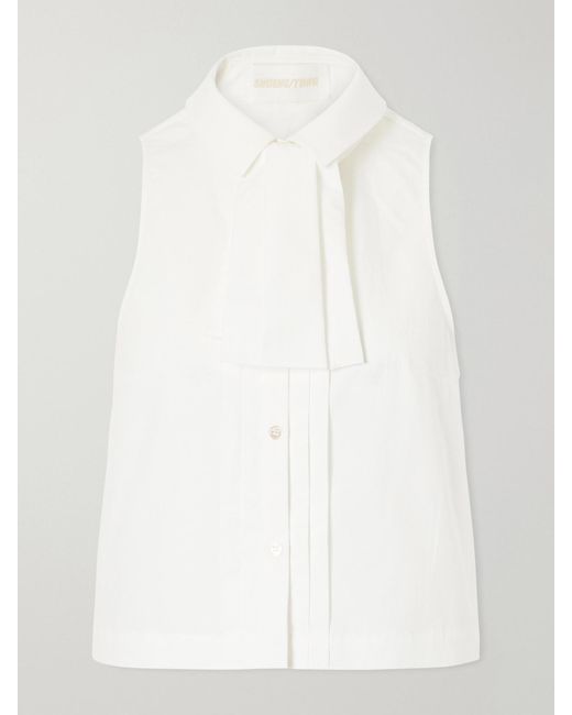 ShuShu/Tong White Tie-Detailed Cotton-Poplin Blouse