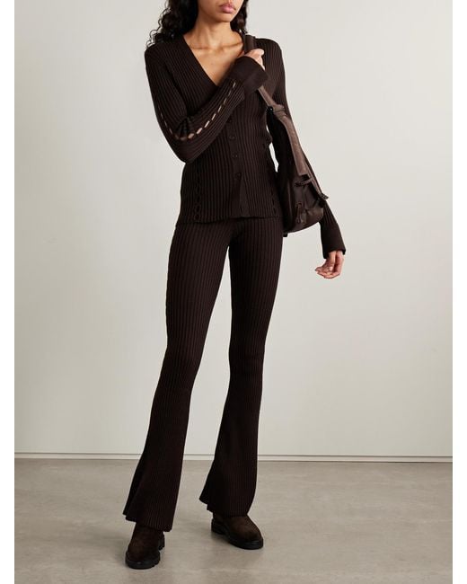 CORDOVA Brown Savoie Ribbed Pointelle-Knit Merino Wool Flared Pants