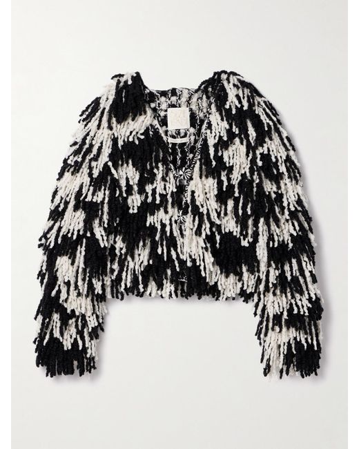 Suzie Kondi Black Shala Cropped Fringed Cashmere Cardigan