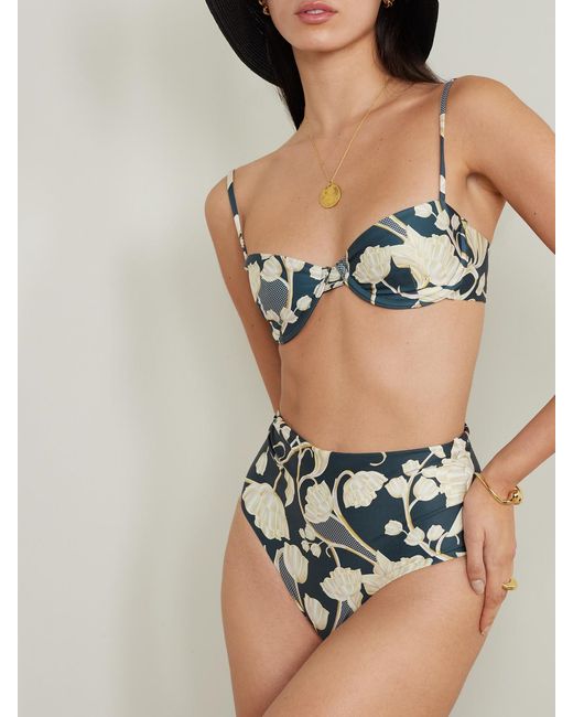 Agua Bendita Blue Net Sustain Perla Floral-Print Recycled Bikini Briefs