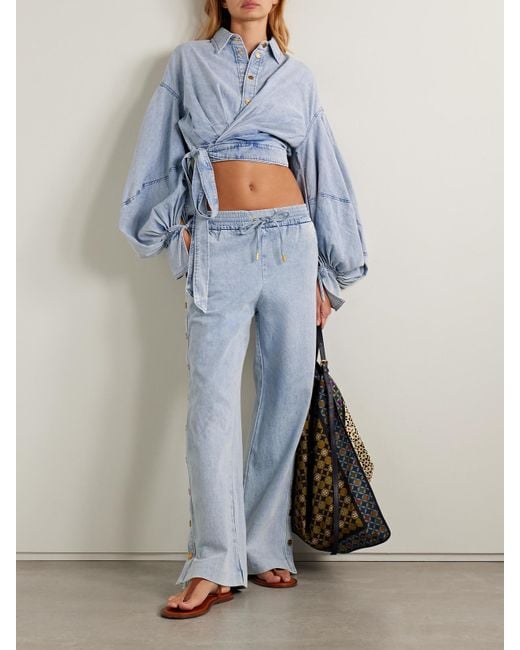 Zimmermann Blue Cropped Wrap-Effect Denim Top