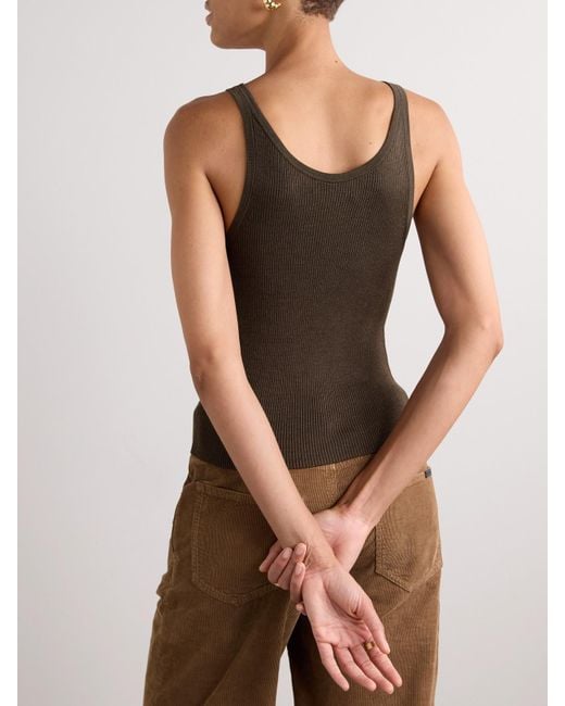 Nili Lotan Brown Selah Ribbed Silk-Jersey Tank