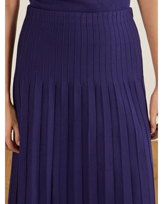 Staud Blue Lena Pleated Knitted Midi Skirt