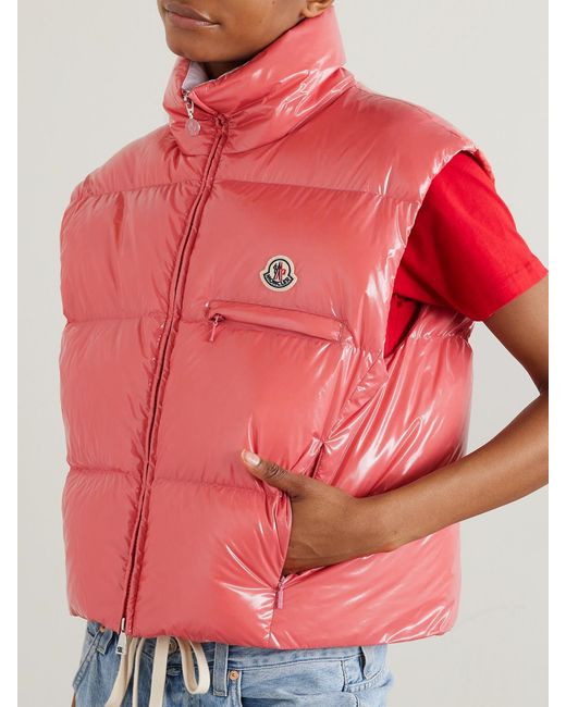 Moncler Pink Almo Convertible Appliquéd Quilted Glossed-Shell Down Jacket