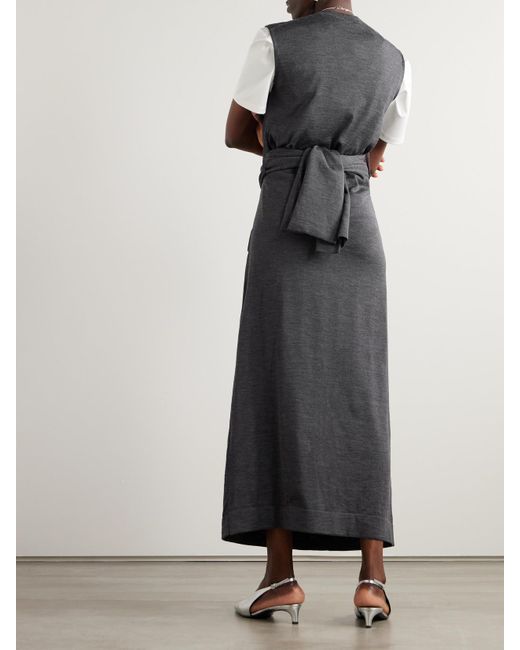 Jil Sander Blue Maxikleid Aus Merinowolle Mit Raffungen