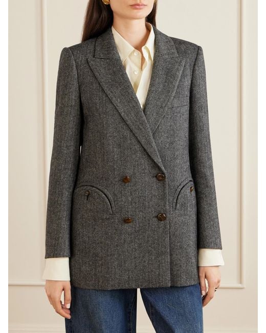 Blazé Milano Black Everyday Double-Breasted Herringbone Wool-Blend Blazer