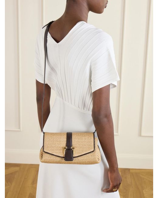 Ferragamo Natural Leather-Trimmed Woven Raffia Cross Body Bag