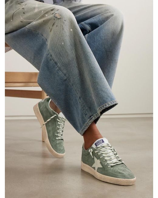 Golden Goose Deluxe Brand Green Ball Star Distressed Leather-Trimmed Suede Sneakers