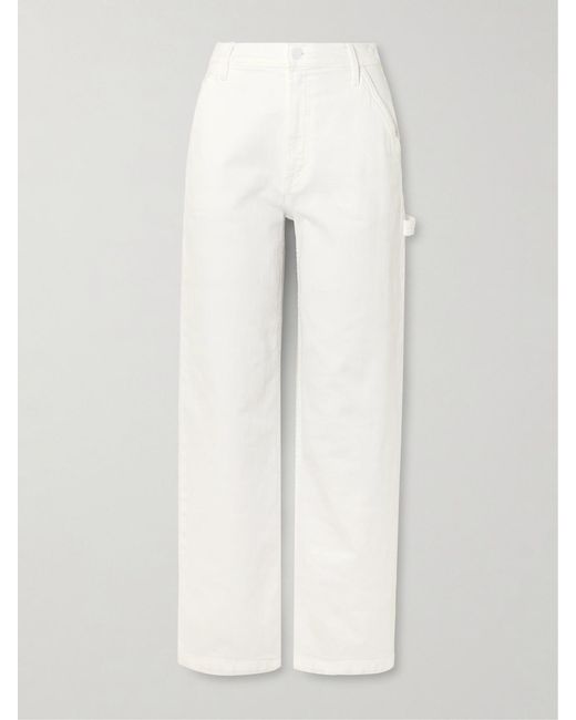 Mother White The Stud Finder Sneak High-Rise Straight-Leg Jeans