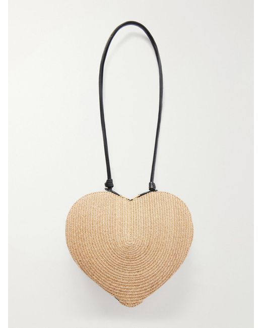Alaïa Natural Le Coeur Leather-Trimmed Raffia Shoulder Bag