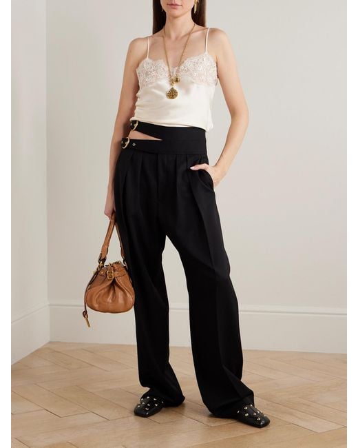 Chloé White Lace-Trimmed Silk-Satin Camisole