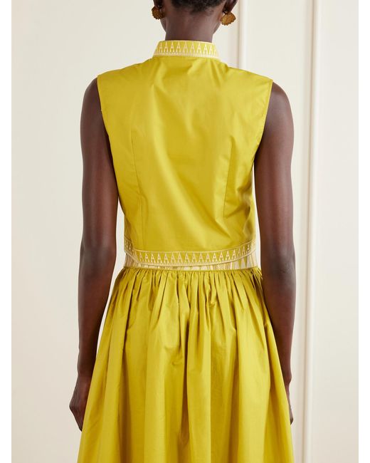 Emporio Sirenuse Yellow Andorra Papyrus Embroidered Cotton-Blend Top