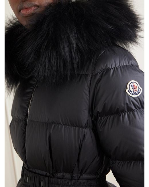Moncler Black Boed Shearling-Trimmed Hooded Quilted Shell Down Jacket