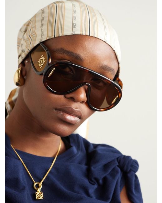 Loewe Brown Wave Mask Oversized Aviator-Style Acetate Sunglasses