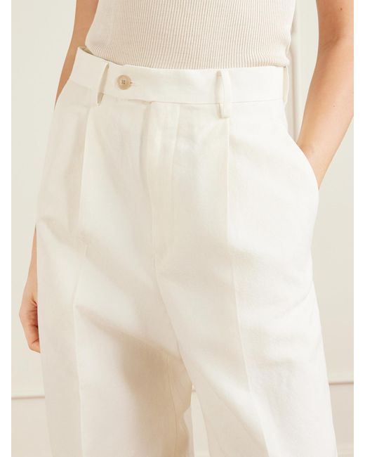 Auralee White Pleated Wool, Cotton And Linen-Blend Oxford Wide-Leg Pants