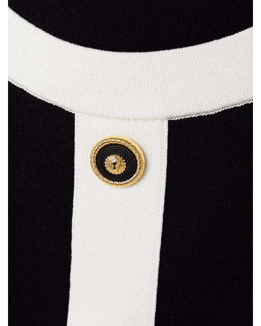 Balmain White Button-Embellished Knitted Halterneck Mini Dress
